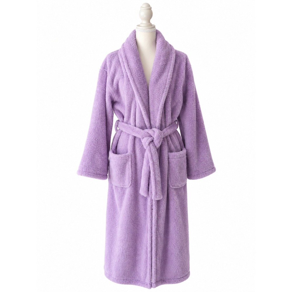 Oscar de la Renta Plush Lavender Robe S/M Long Shawl Collar Belted 100% Poly